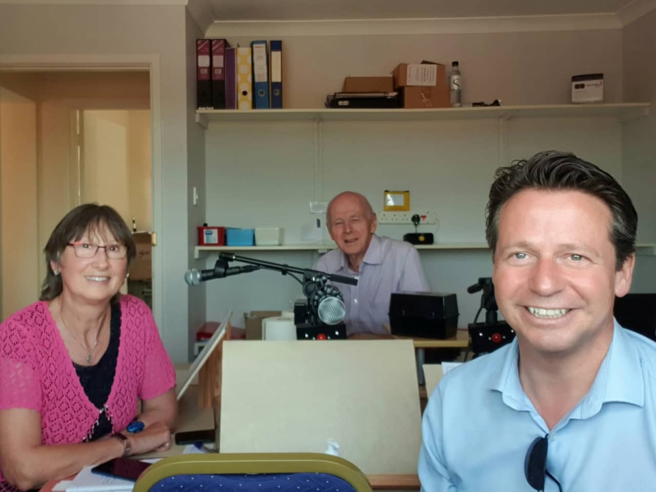 Nigel Huddleston MP with Fran Webb and Tony Perfect at the recording studio