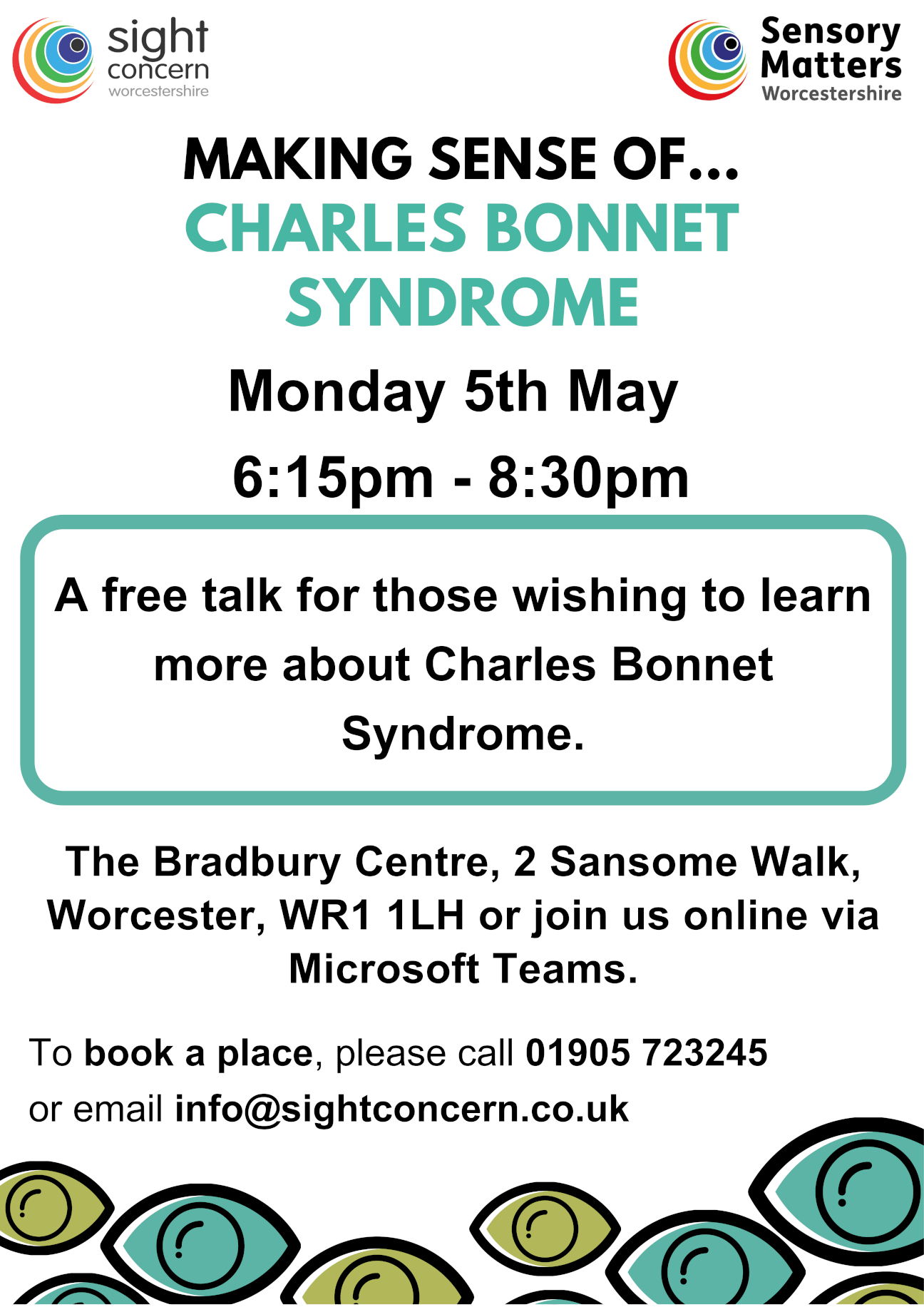 Sight Concern Talk On Making Sense of Charles Bonnet Syndrome - Monday 5th of May 2025, 6:15pm - 8:30pm