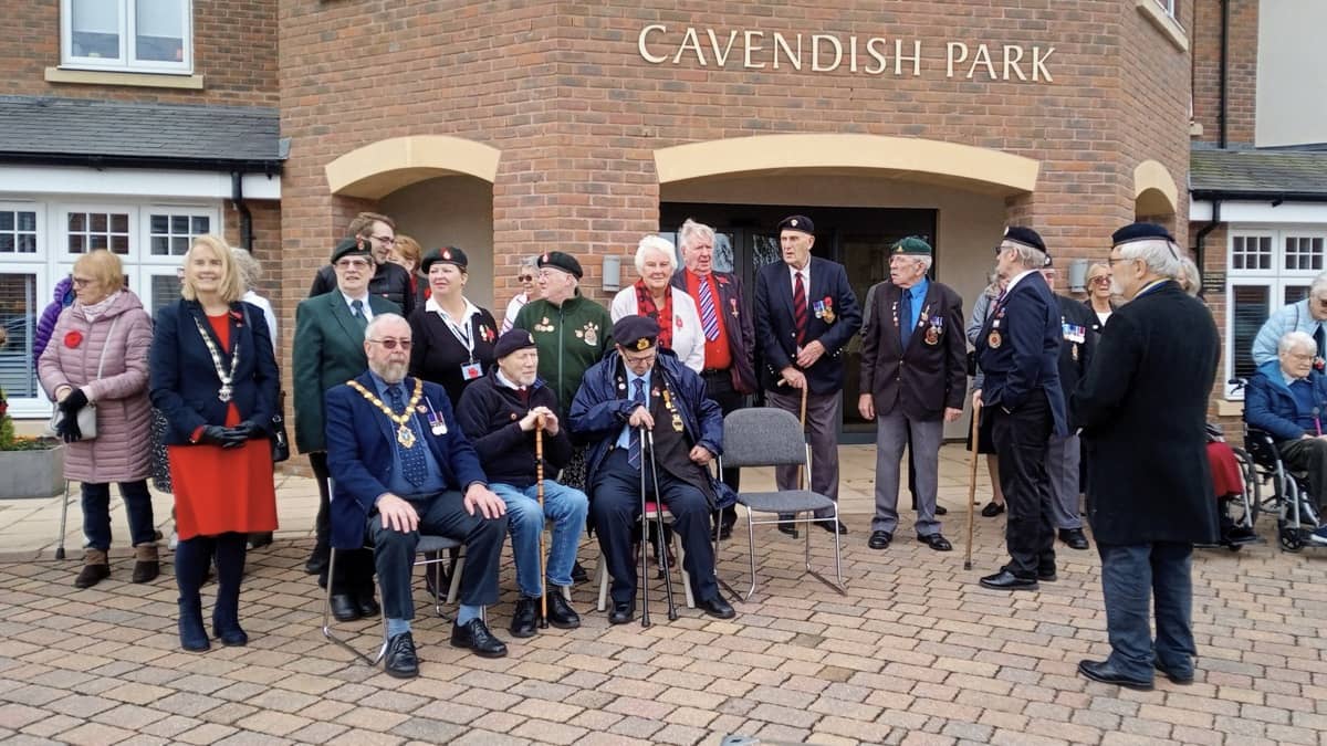 Cavendish Park Care Home Remembrance Day ceremony with residents, Mayor, Mayoress and Royal British Legion members